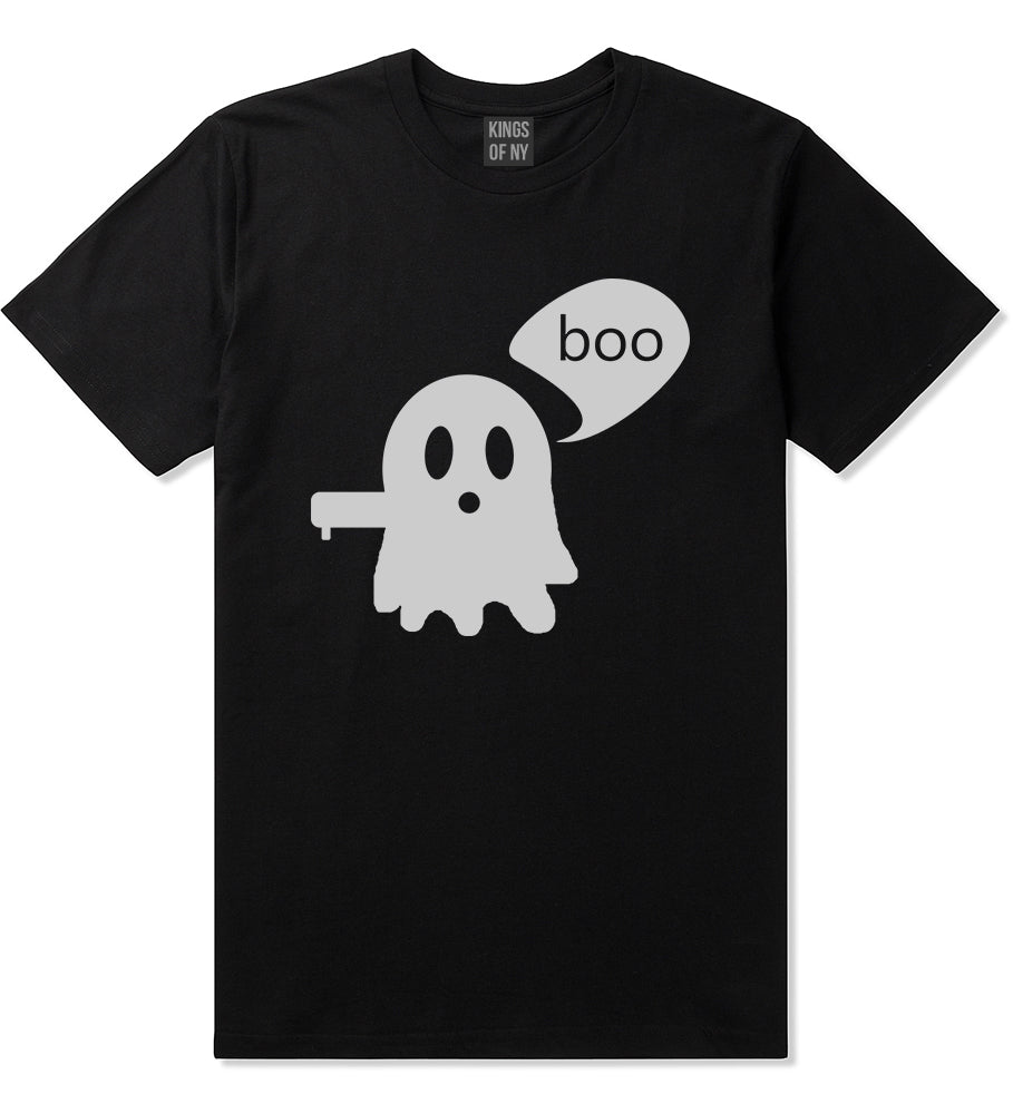 Cute Displeased Ghost Halloween Mens T-Shirt Black