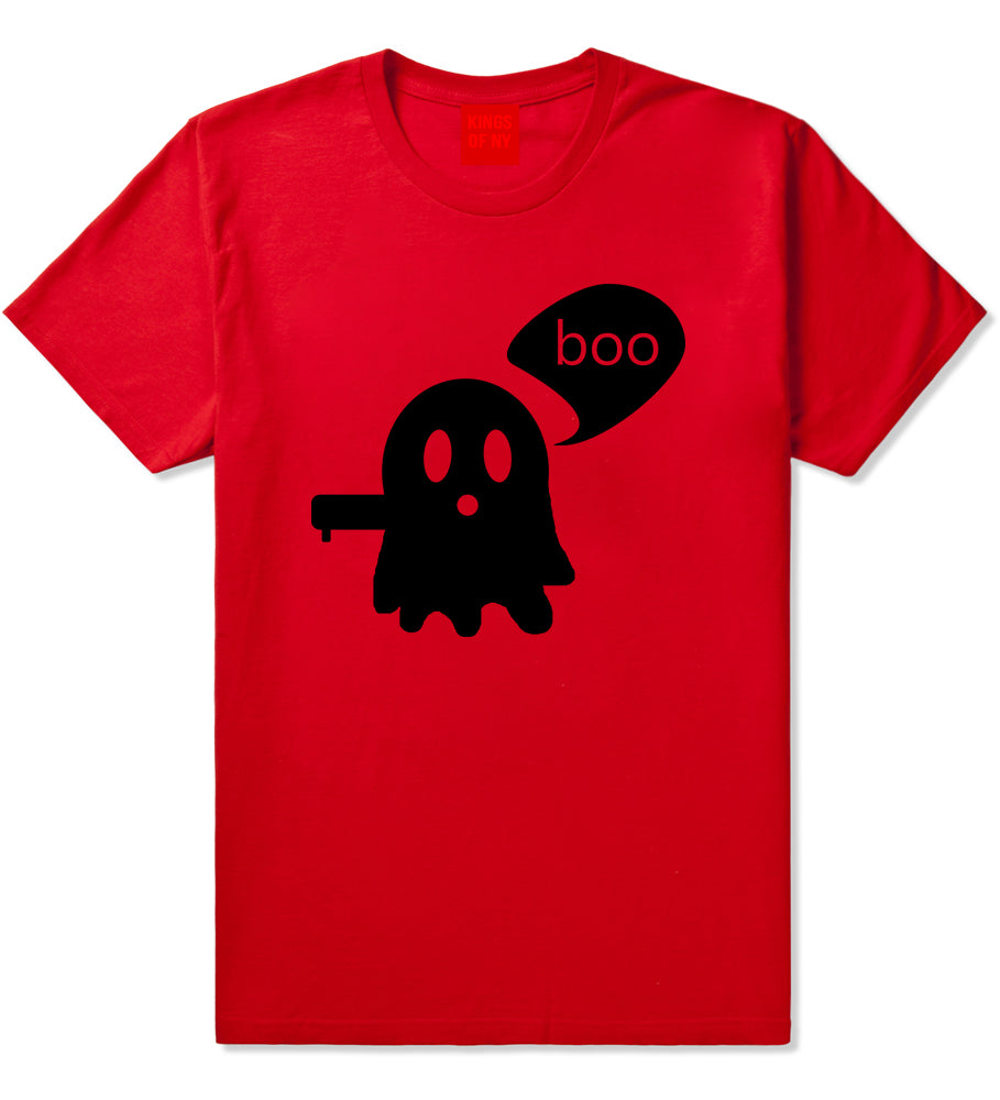 Cute Displeased Ghost Halloween Mens T-Shirt Red