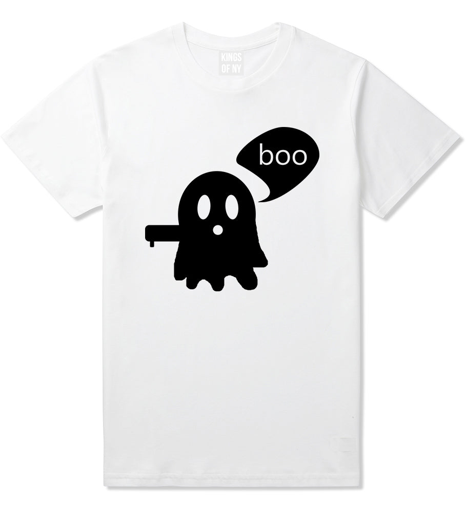Cute Displeased Ghost Halloween Mens T-Shirt White