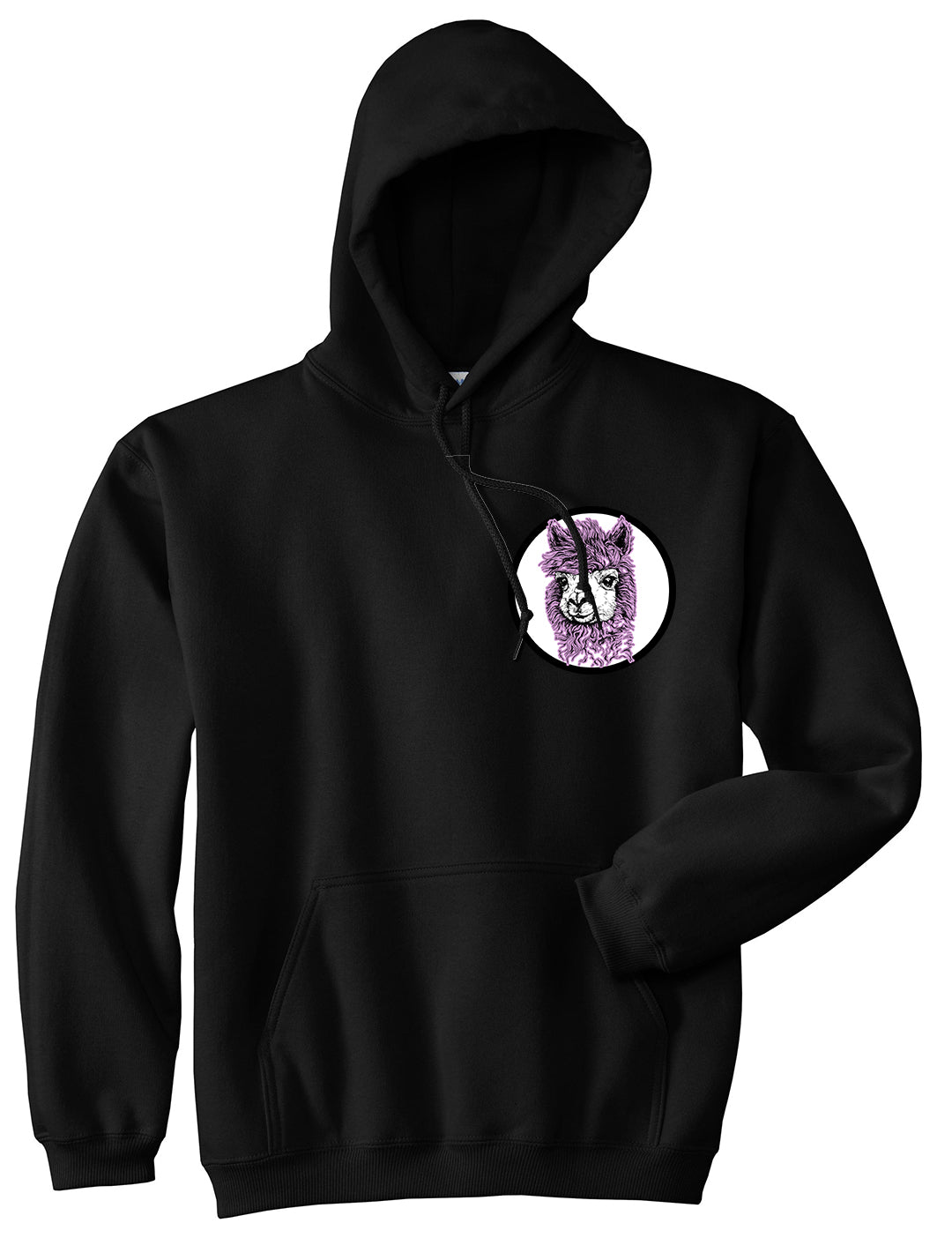 Cute Alpaca Face Circle Chest Black Pullover Hoodie by Kings Of NY
