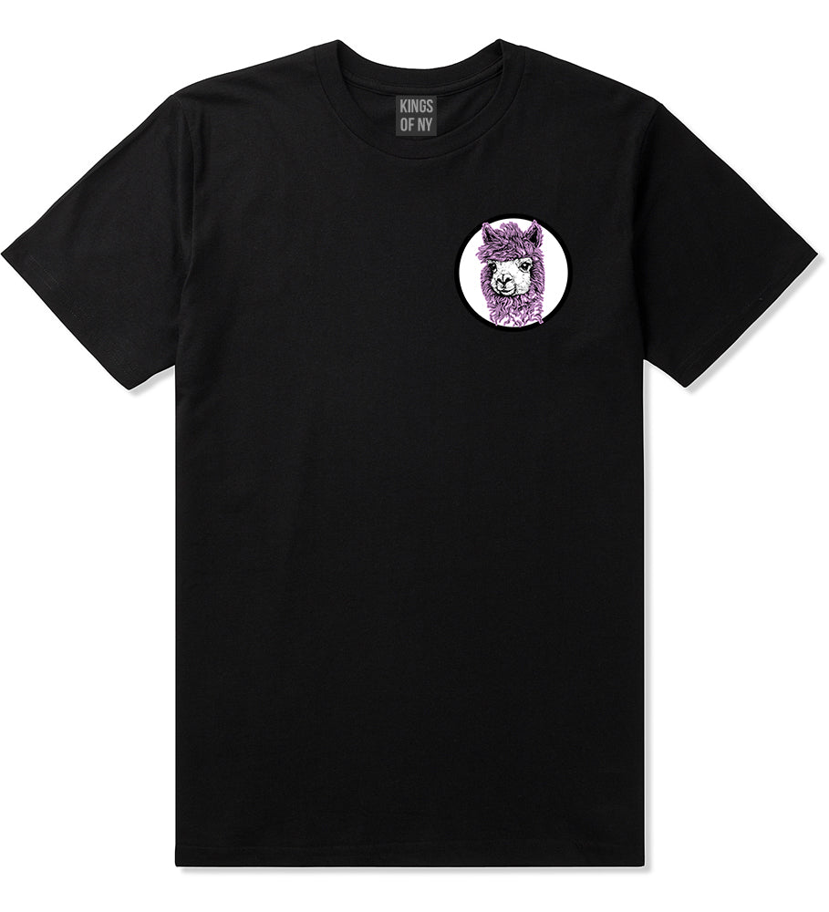 Cute Alpaca Face Circle Chest Black T-Shirt by Kings Of NY