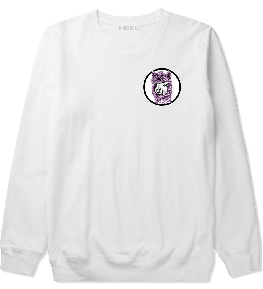 Cute Alpaca Face Circle Chest White Crewneck Sweatshirt by Kings Of NY