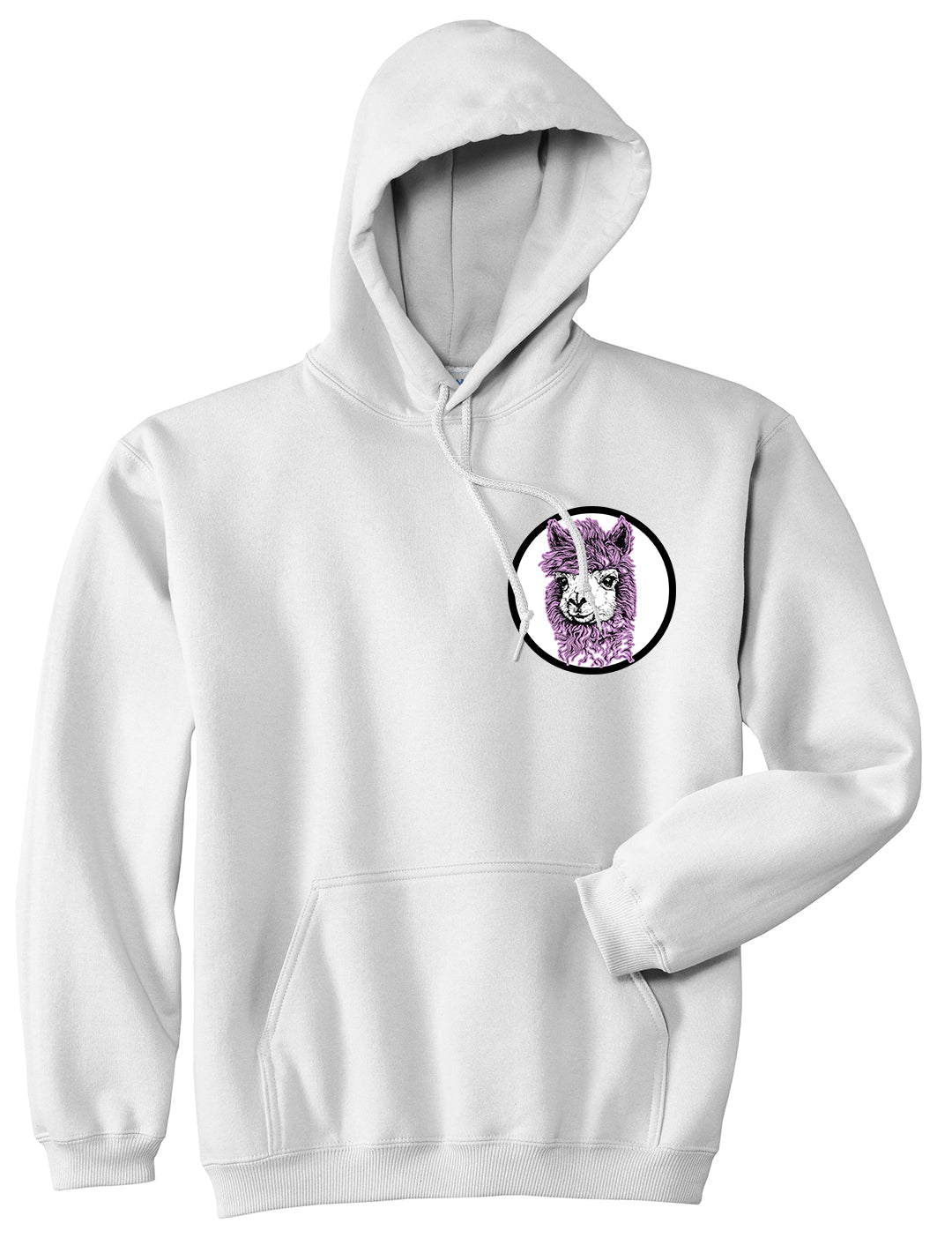 Cute Alpaca Face Circle Chest White Pullover Hoodie by Kings Of NY
