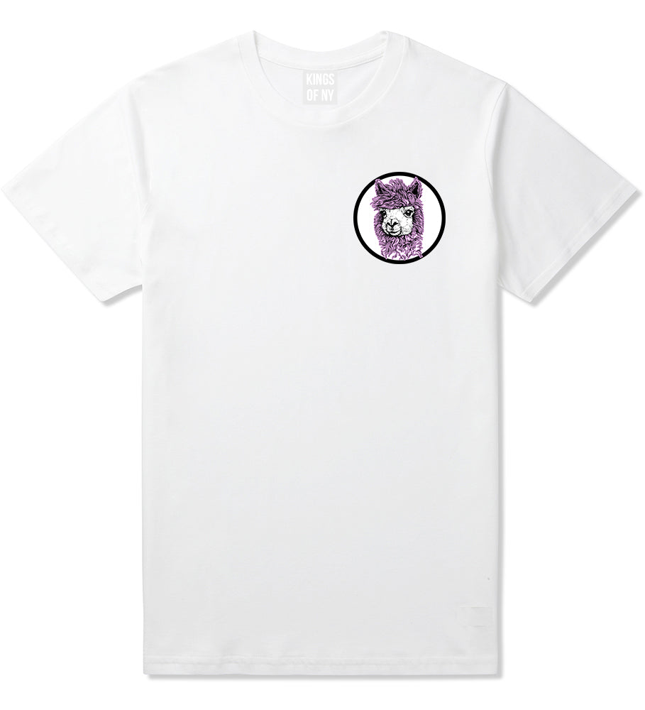 Cute Alpaca Face Circle Chest White T-Shirt by Kings Of NY
