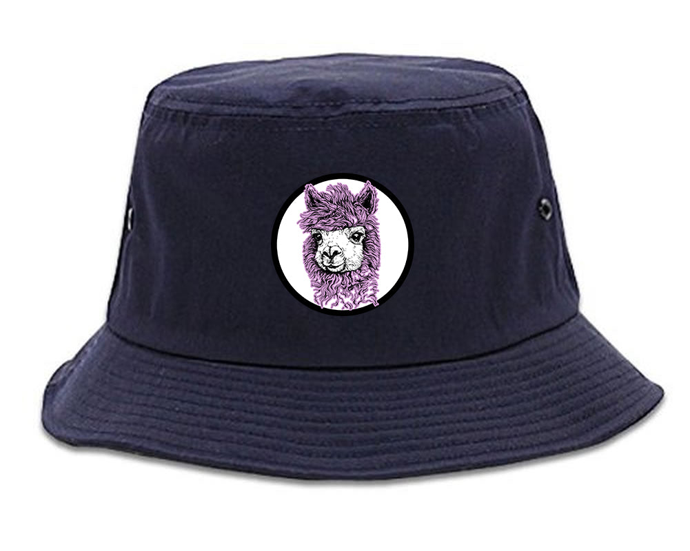 Cute Alpaca Face Circle Chest Bucket Hat Blue