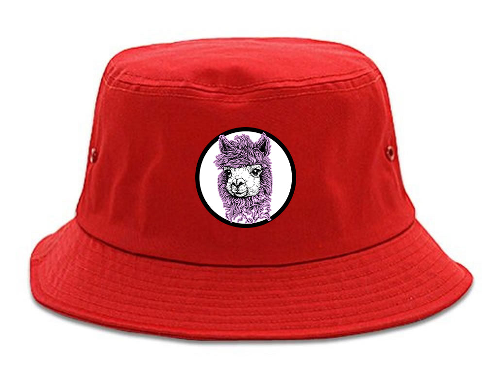 Cute Alpaca Face Circle Chest Bucket Hat Red