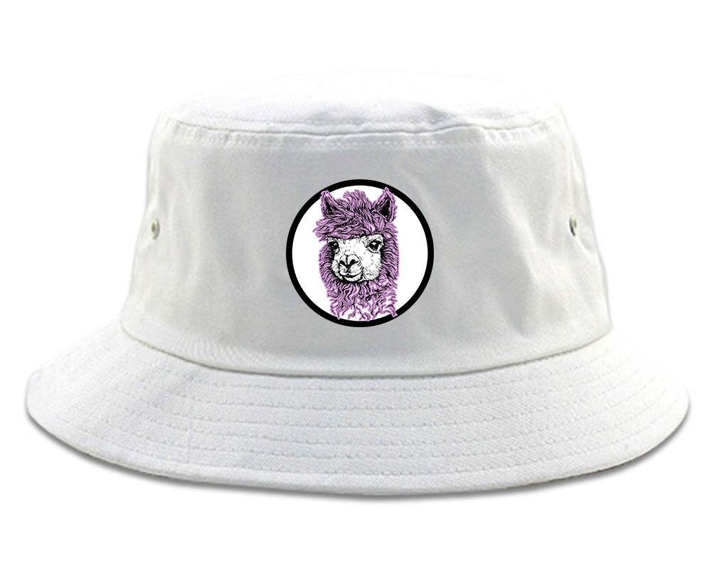Cute Alpaca Face Circle Chest Bucket Hat White