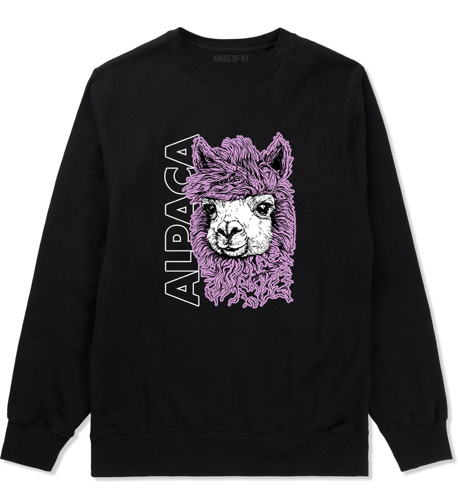 Cute Alpaca Face Black Crewneck Sweatshirt by Kings Of NY