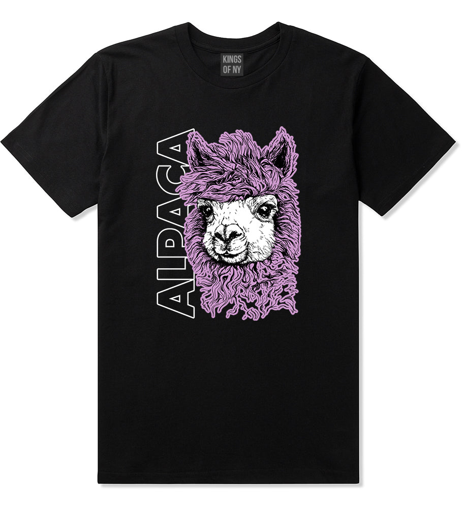 Cute Alpaca Face Black T-Shirt by Kings Of NY