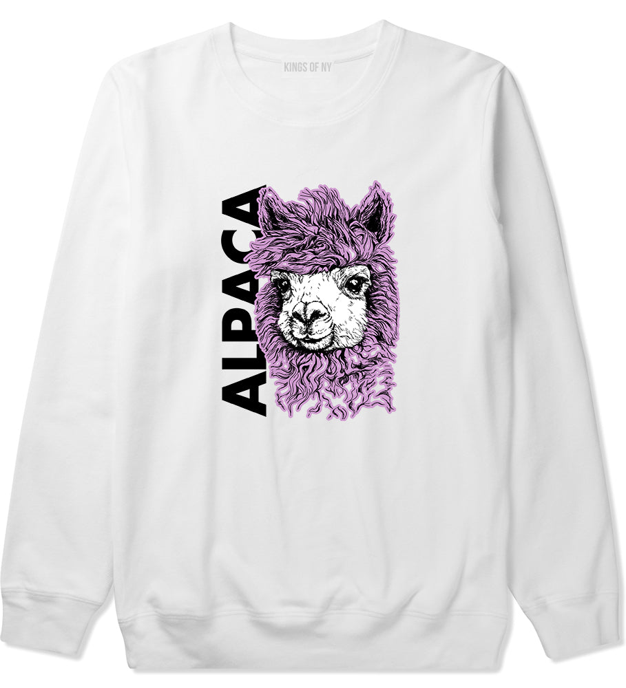 Cute Alpaca Face White Crewneck Sweatshirt by Kings Of NY