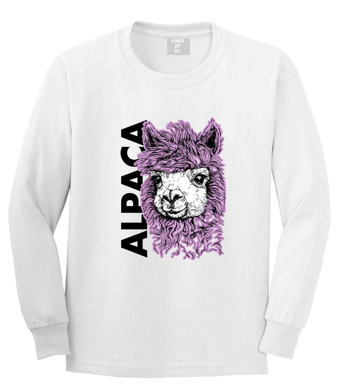 Cute Alpaca Face White Long Sleeve T-Shirt by Kings Of NY