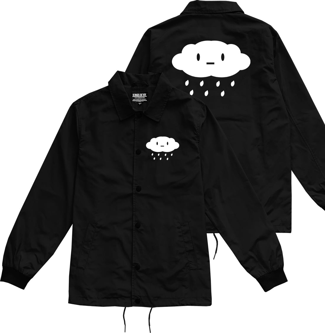 Cute Face Rain Cloud Black Coaches Jacket by Kings Of NY