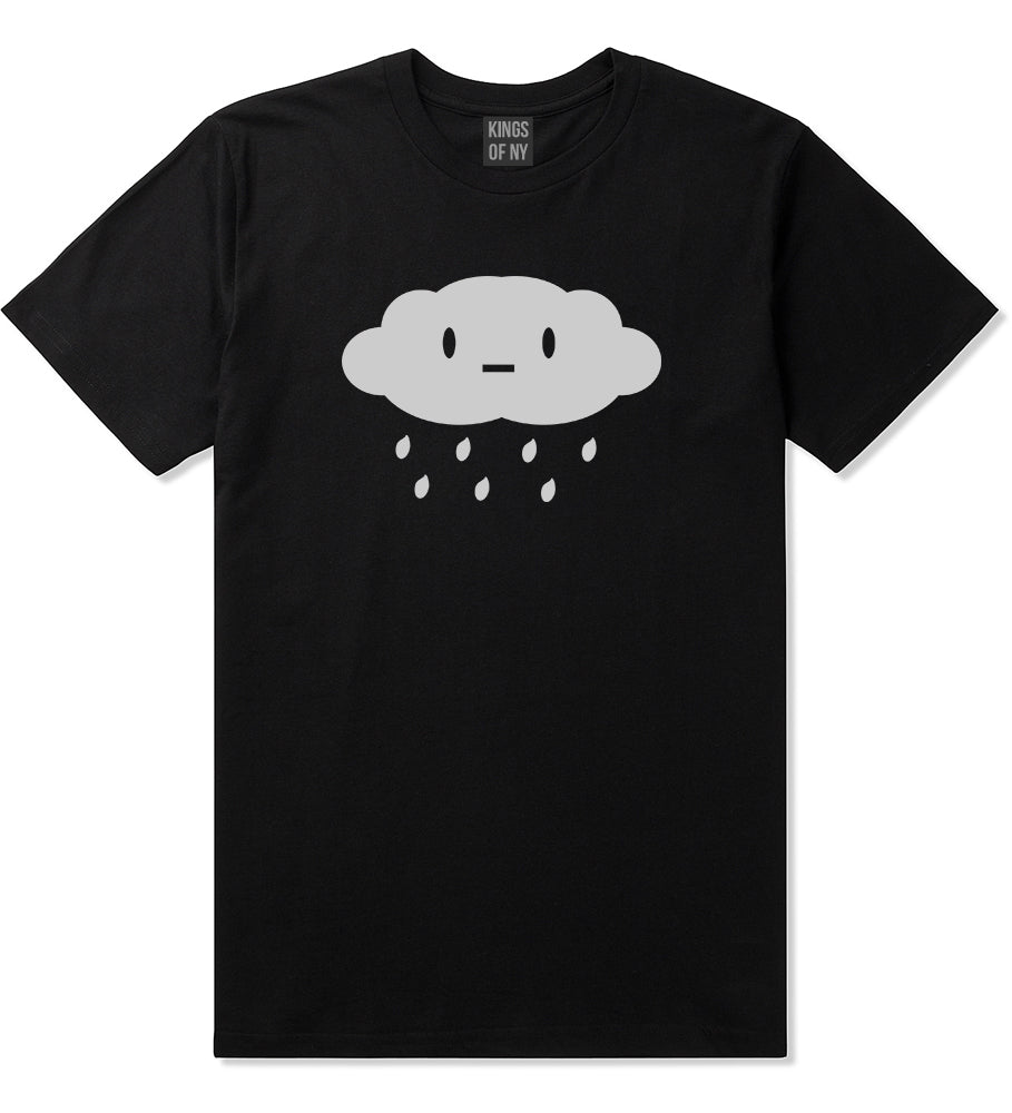 Cute Face Rain Cloud Black T-Shirt by Kings Of NY