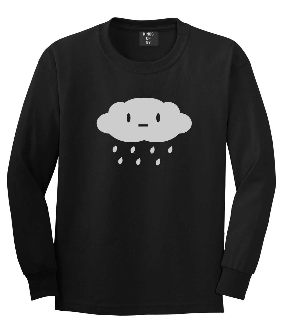 Cute Face Rain Cloud Black Long Sleeve T-Shirt by Kings Of NY