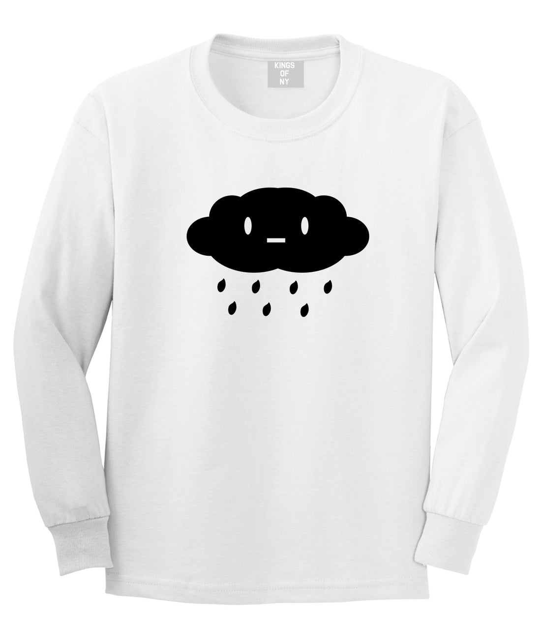 Cute Face Rain Cloud White Long Sleeve T-Shirt by Kings Of NY