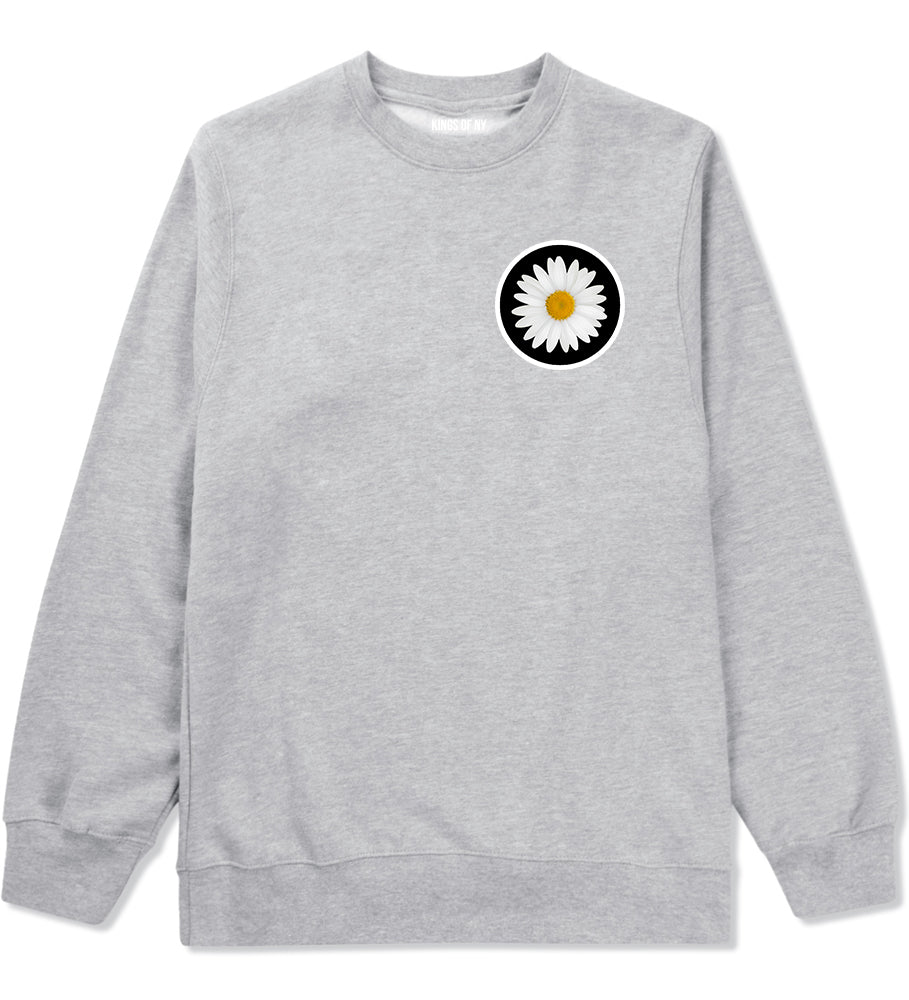 Daisy Flower Chest Mens Grey Crewneck Sweatshirt by Kings Of NY