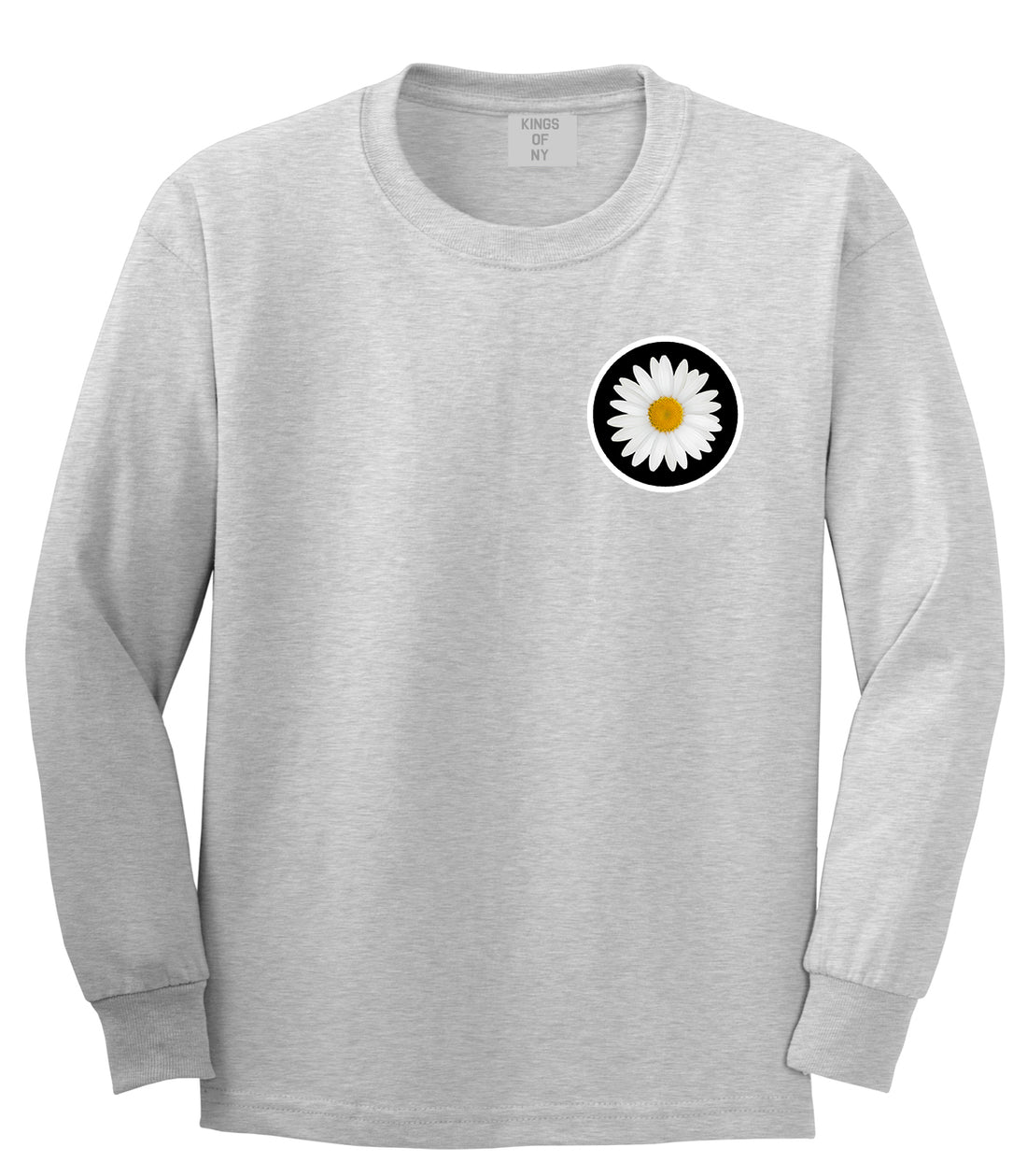 Daisy Flower Chest Mens Grey Long Sleeve T-Shirt by Kings Of NY