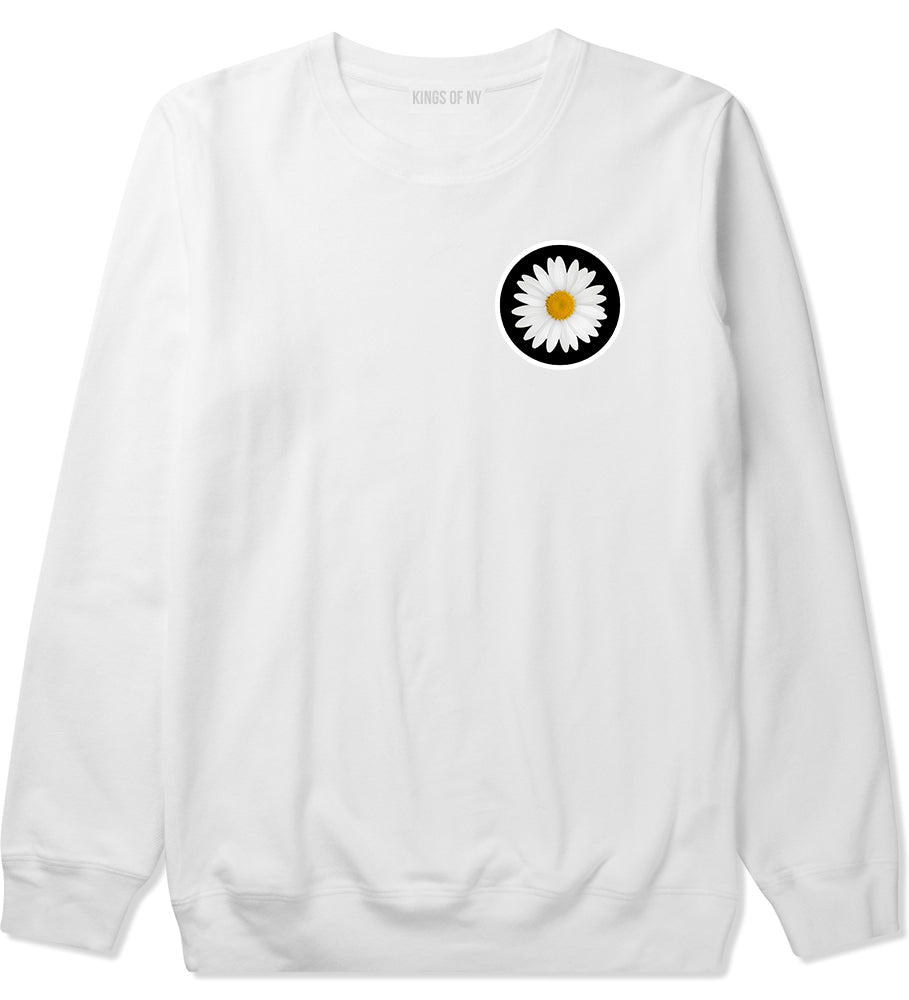 Daisy Flower Chest Mens White Crewneck Sweatshirt by Kings Of NY
