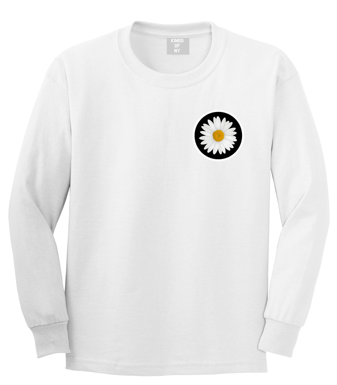 Daisy Flower Chest Mens White Long Sleeve T-Shirt by Kings Of NY