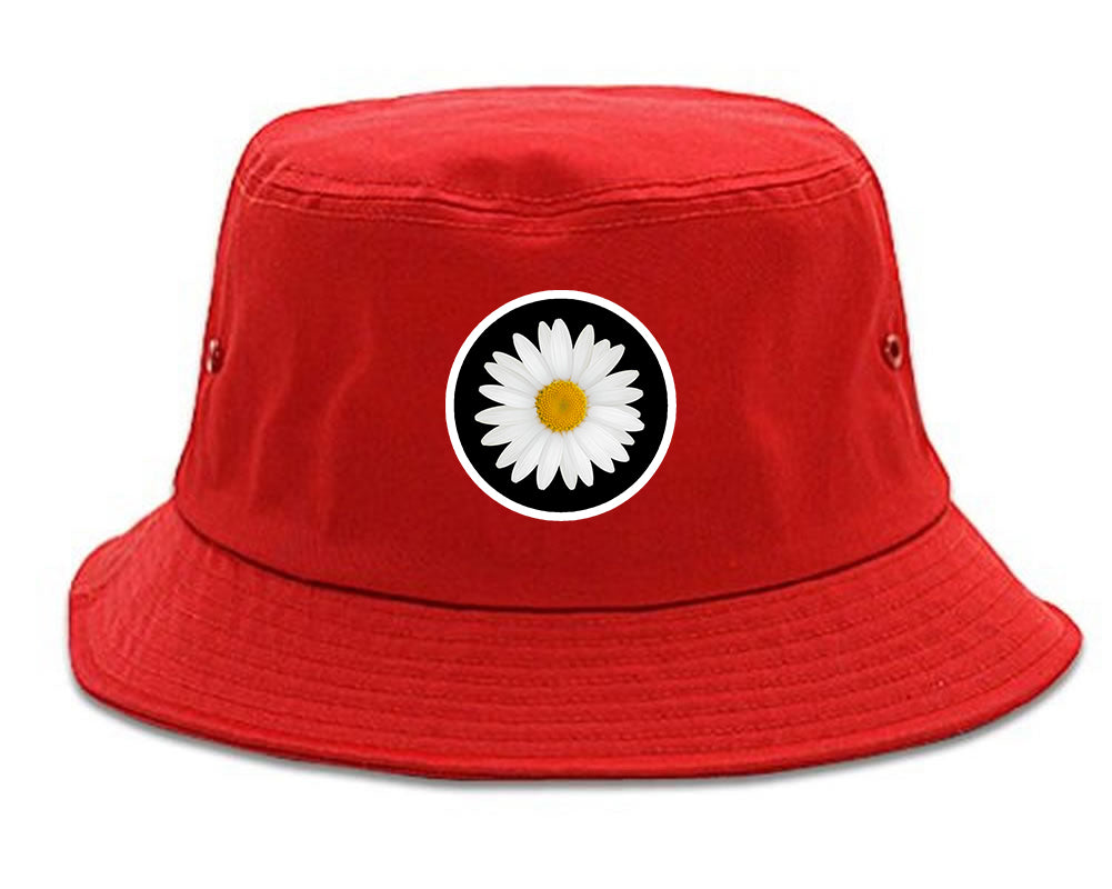 Daisy_Flower_Chest Mens Red Bucket Hat by Kings Of NY