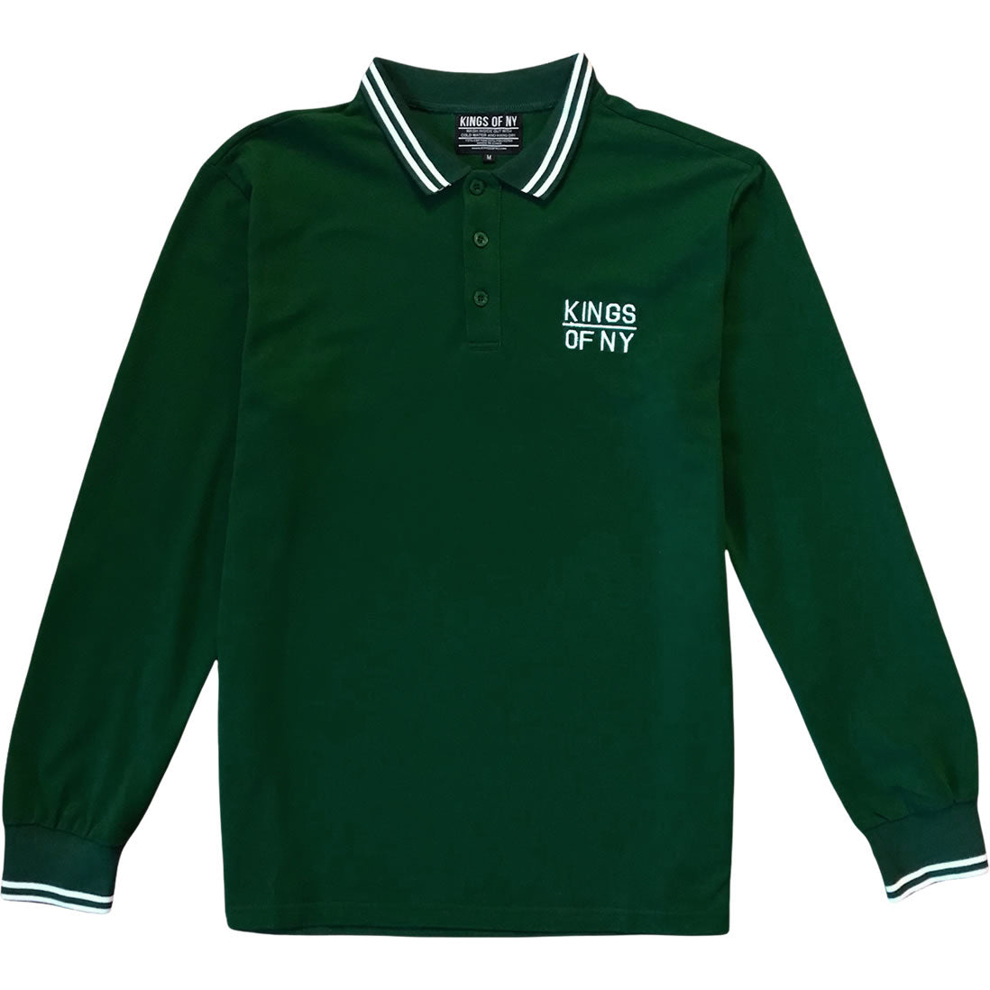Dark Green Classic Tipped Pique Mens Long Sleeve Polo Shirt