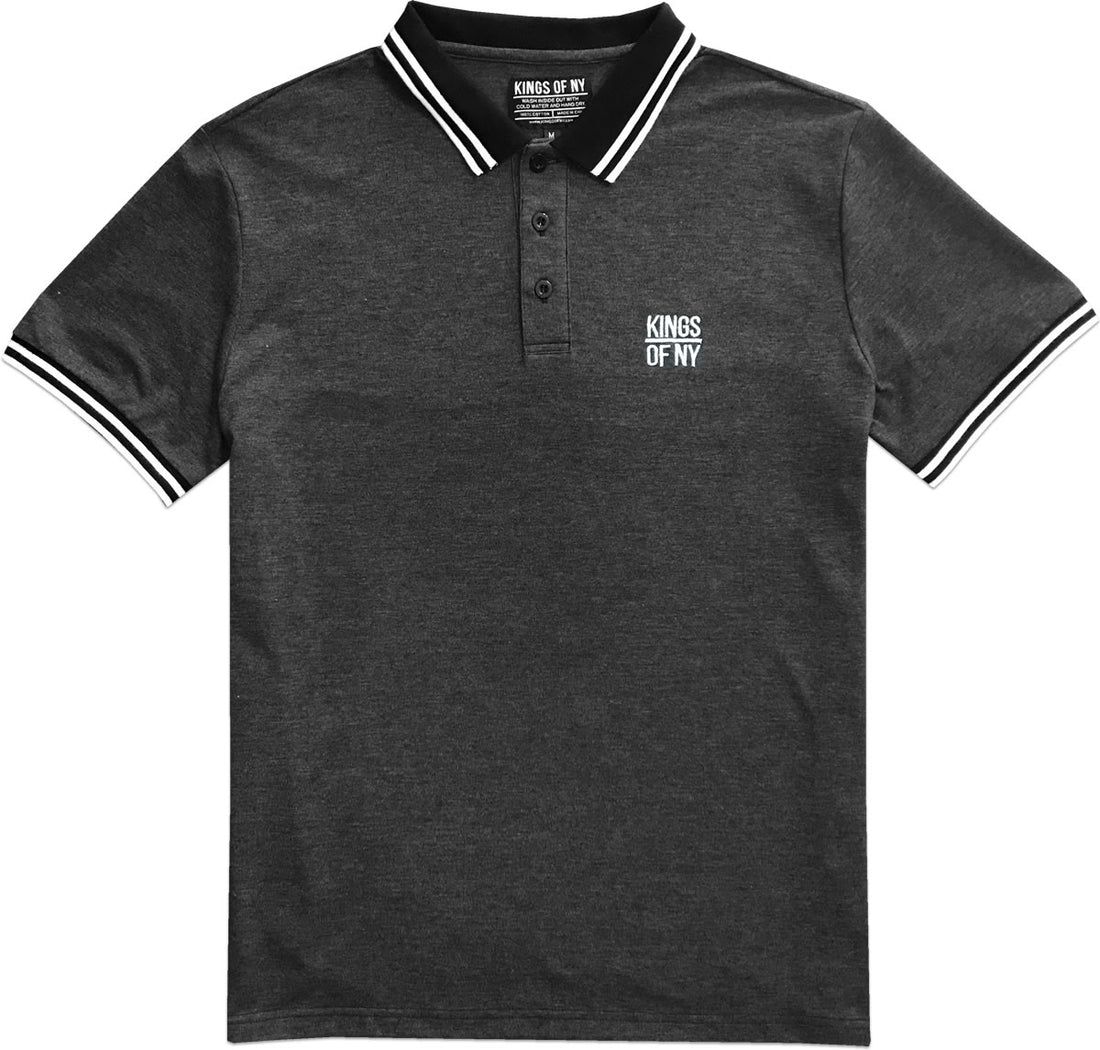 Logo Dark Grey Mens Cotton Tipped Pique Short Sleeve Polo Shirt
