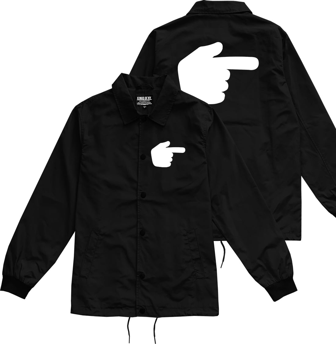 Datway Pointing Finger Emoji Chest Mens Black Coaches Jacket by Kings Of NY