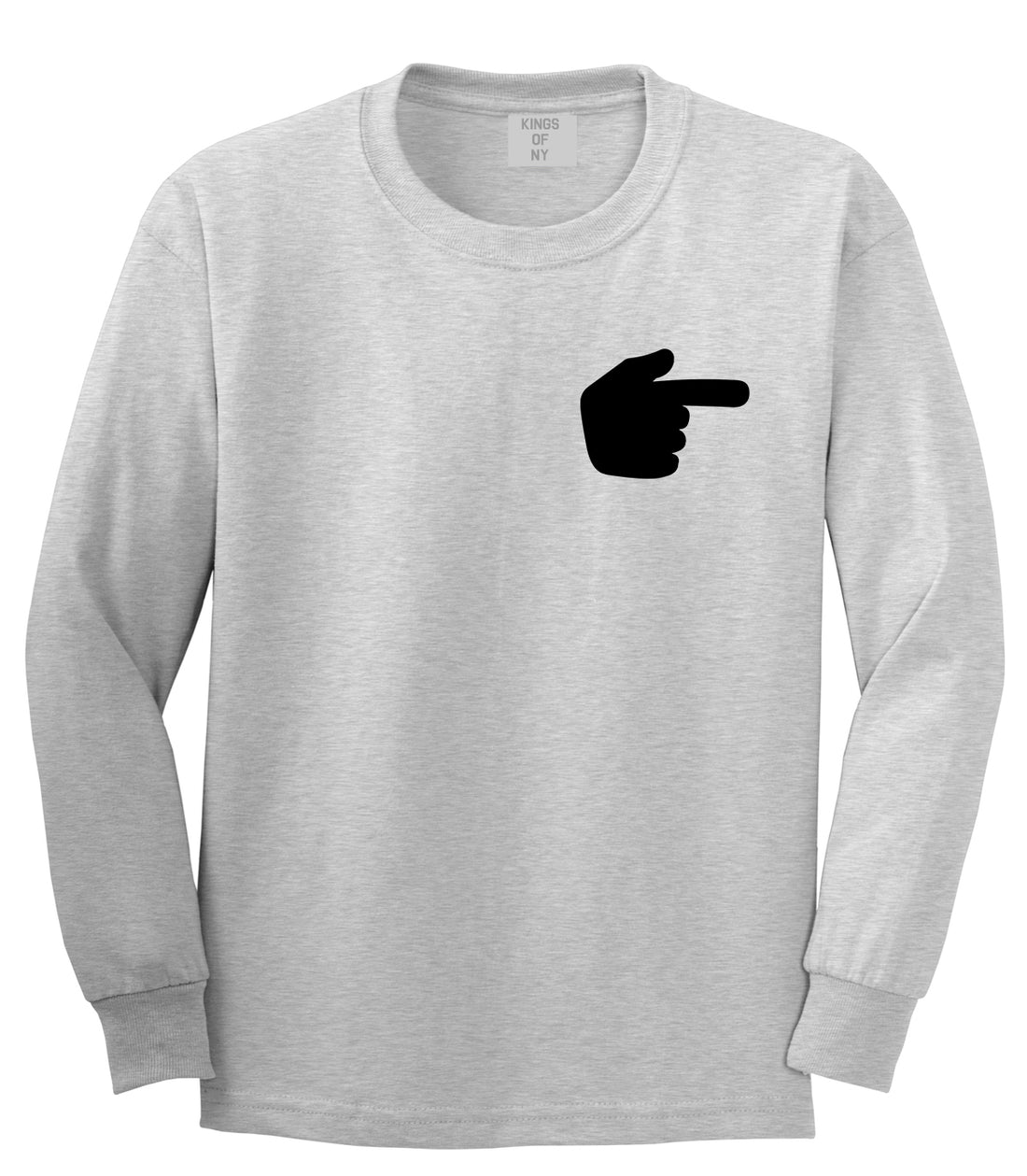 Datway Pointing Finger Emoji Chest Mens Grey Long Sleeve T-Shirt by Kings Of NY