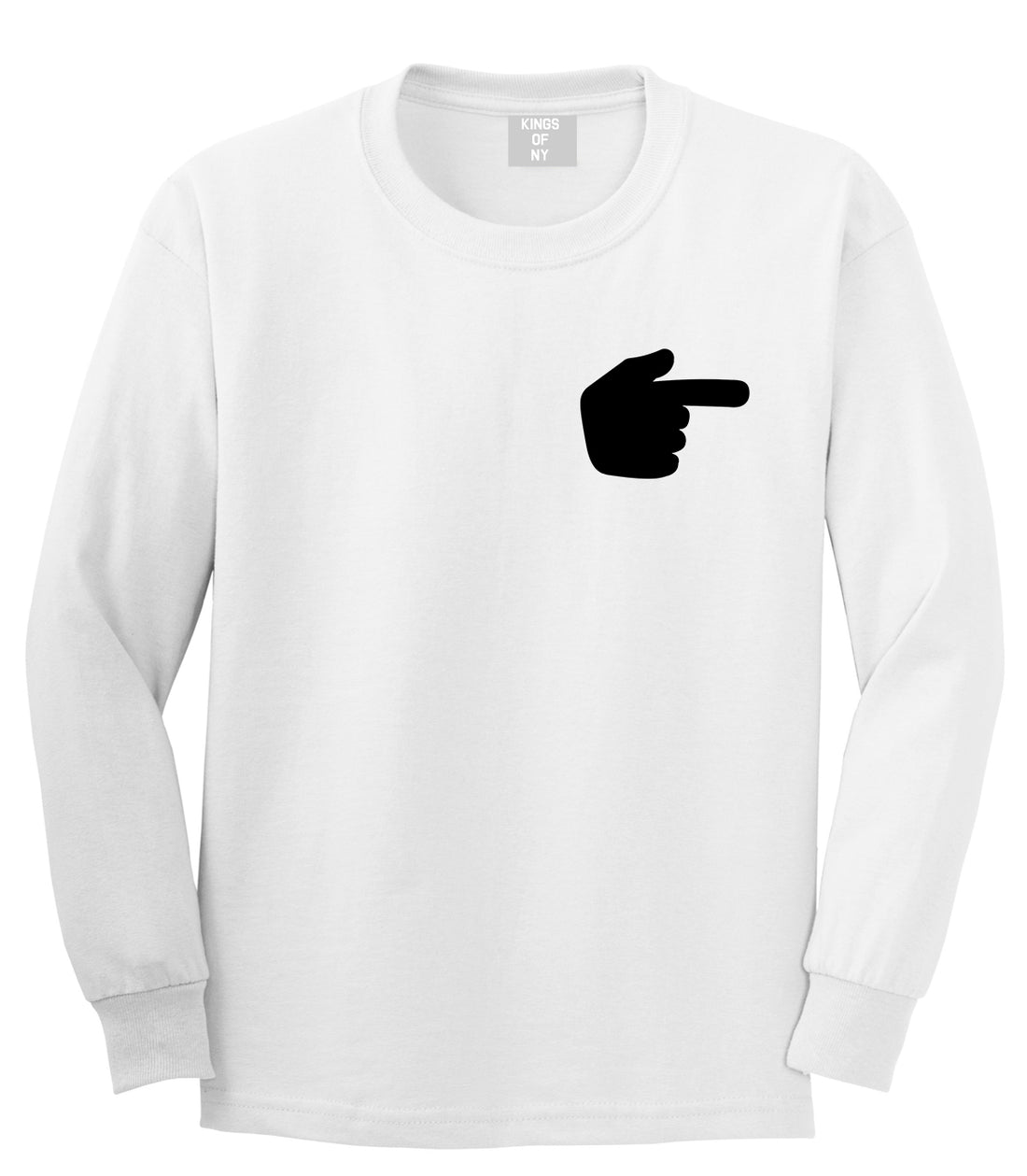 Datway Pointing Finger Emoji Chest Mens White Long Sleeve T-Shirt by Kings Of NY