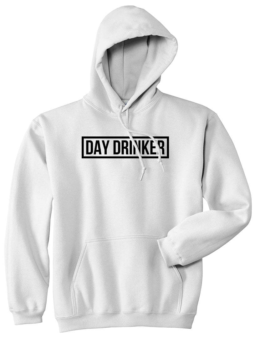 Day Drinker Box Logo Mens White Pullover Hoodie by Kings Of NY