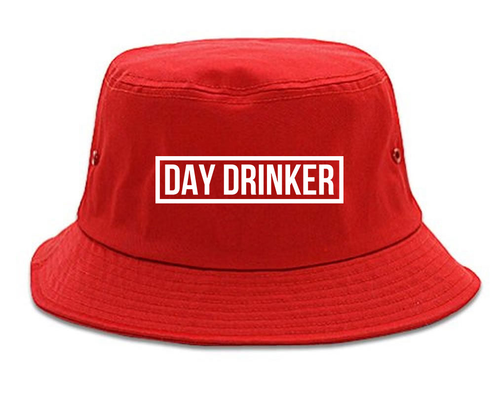 Day_Drinker_Box_Logo Mens Red Bucket Hat by Kings Of NY