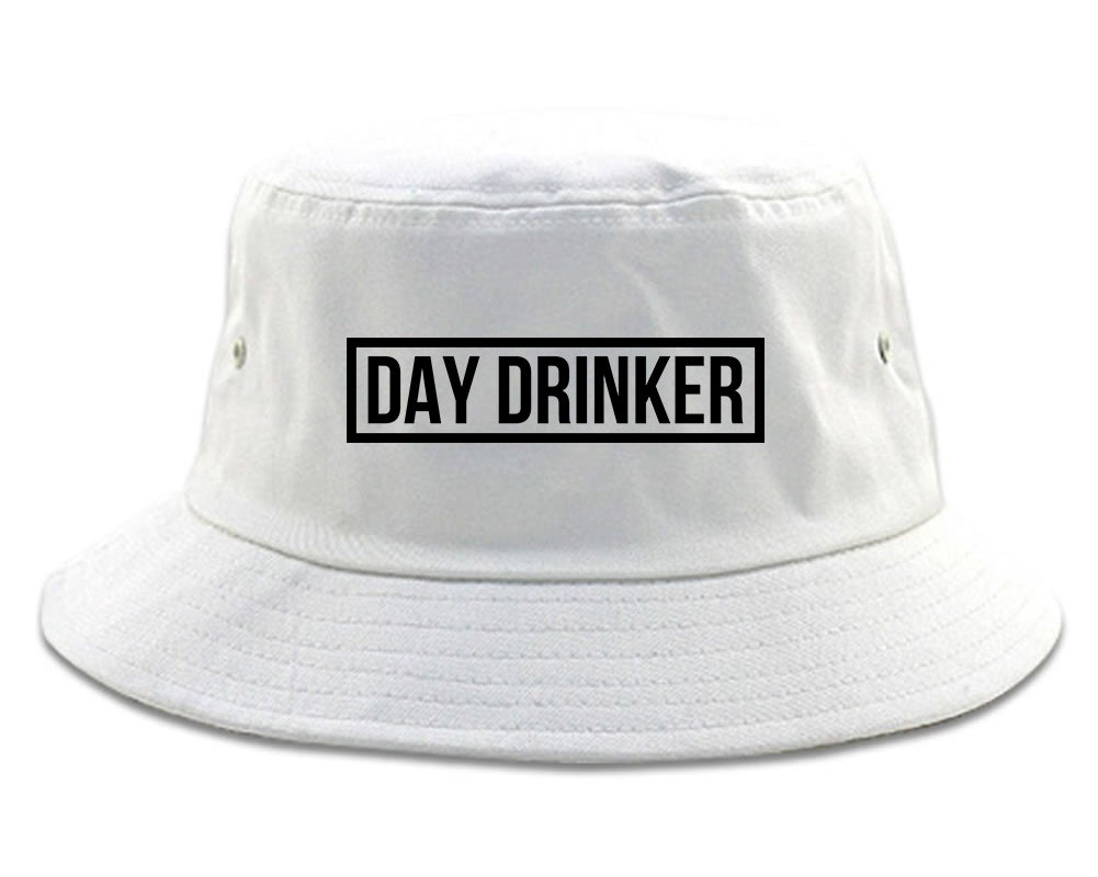 Day_Drinker_Box_Logo Mens White Bucket Hat by Kings Of NY