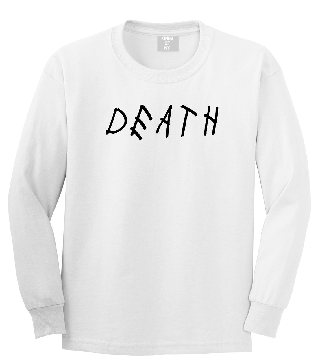 Death Font Mens White Long Sleeve T-Shirt by Kings Of NY