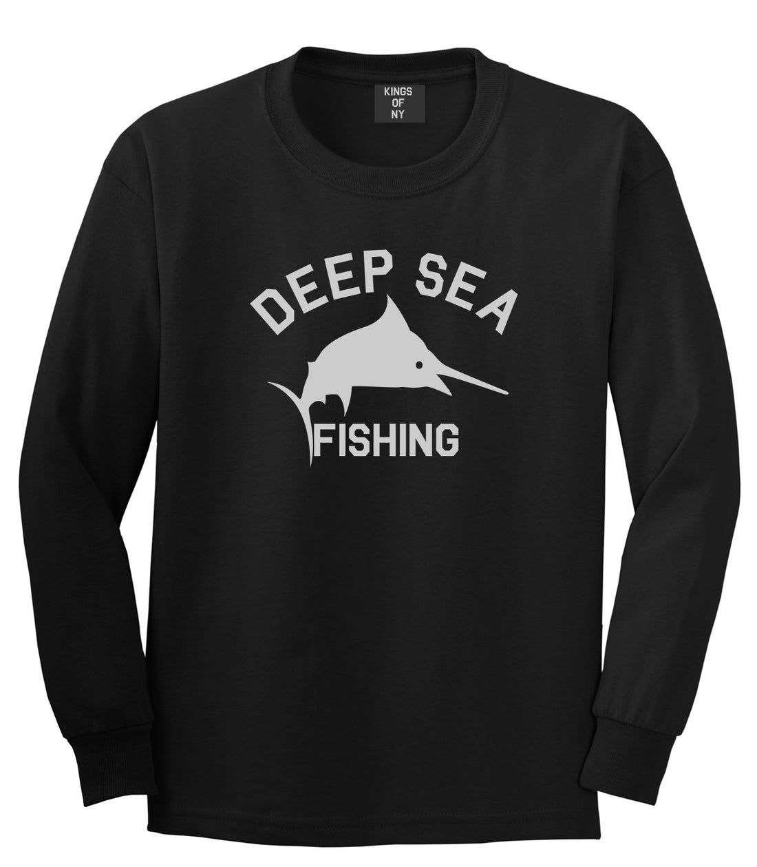 Deep Sea Fishing Mens Black Long Sleeve T-Shirt by Kings Of NY