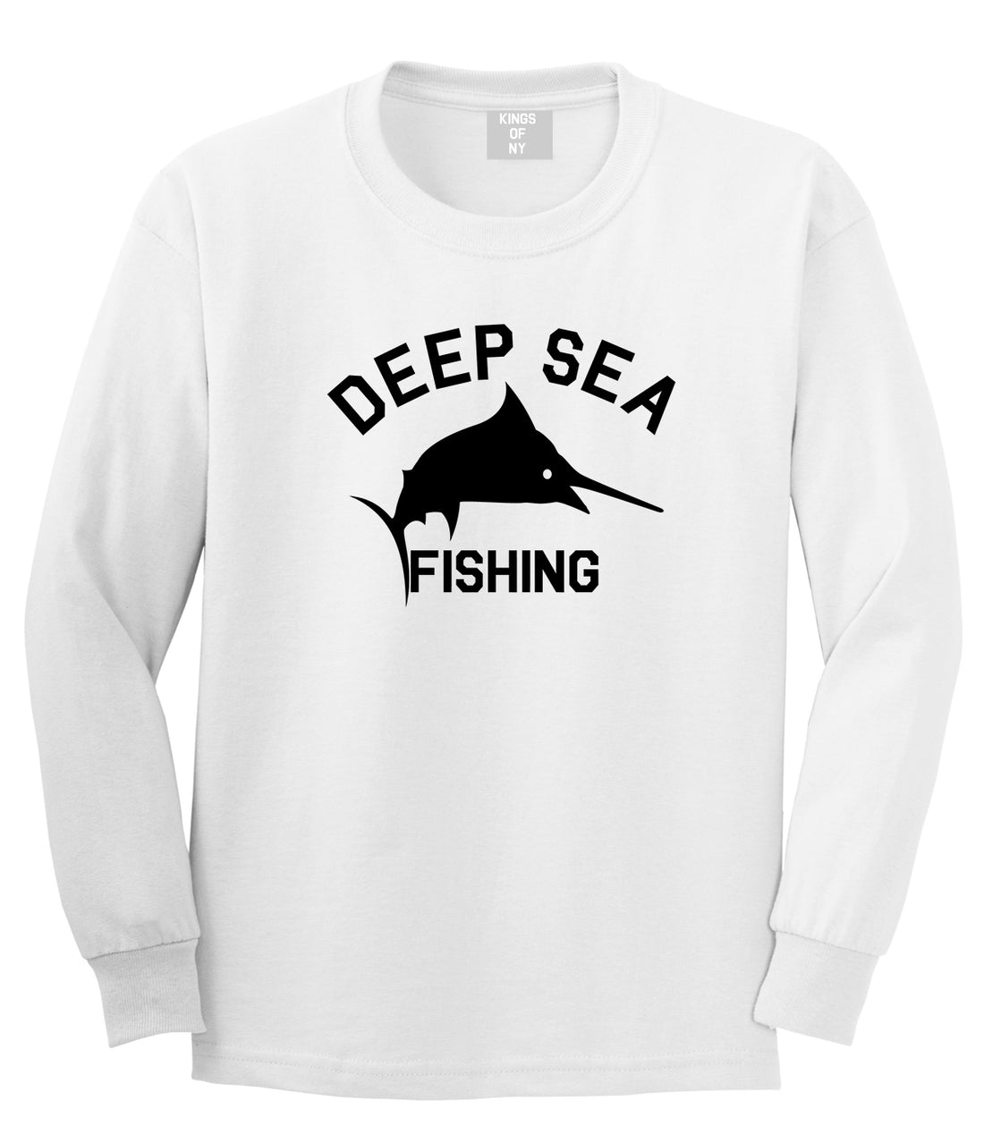 Deep Sea Fishing Mens White Long Sleeve T-Shirt by Kings Of NY
