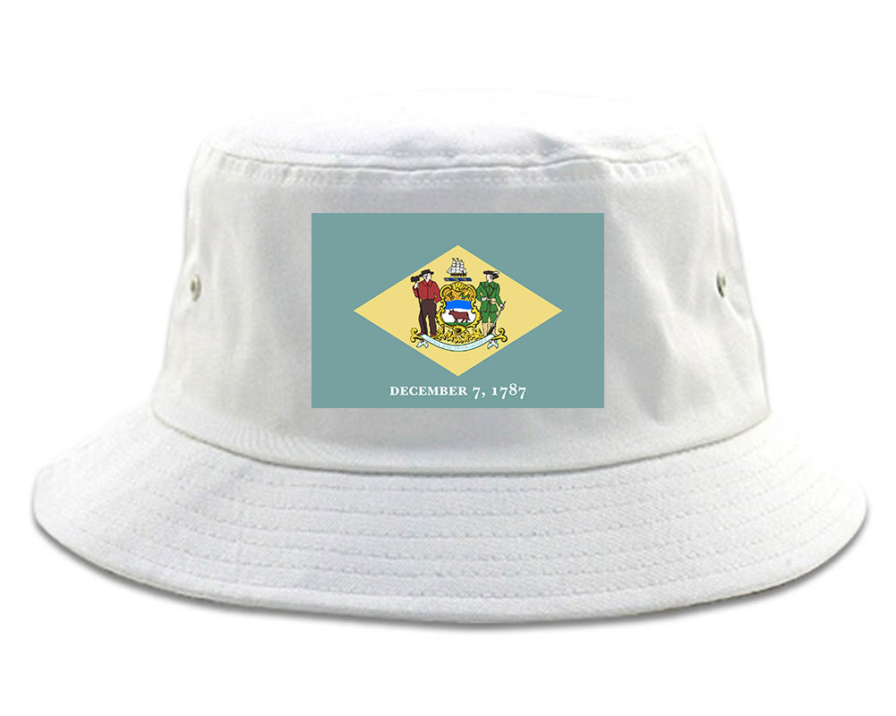 Delaware State Flag DE 1787 Chest Mens Bucket Hat White