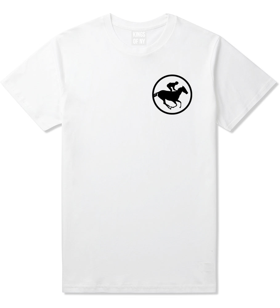 Derby_Horse_Racing_Chest Mens White T-Shirt by Kings Of NY