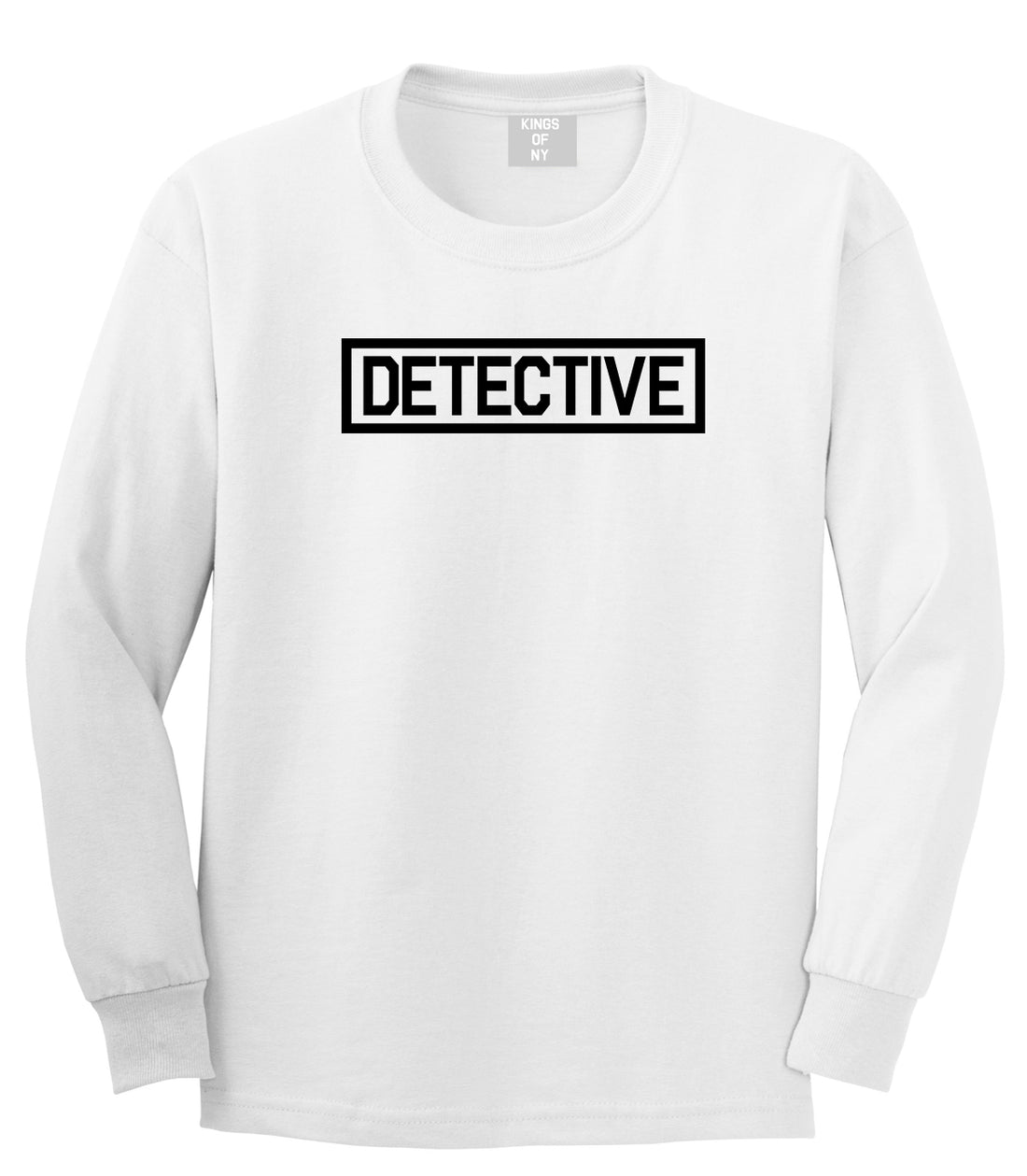 Detective Box Logo Mens White Long Sleeve T-Shirt by Kings Of NY