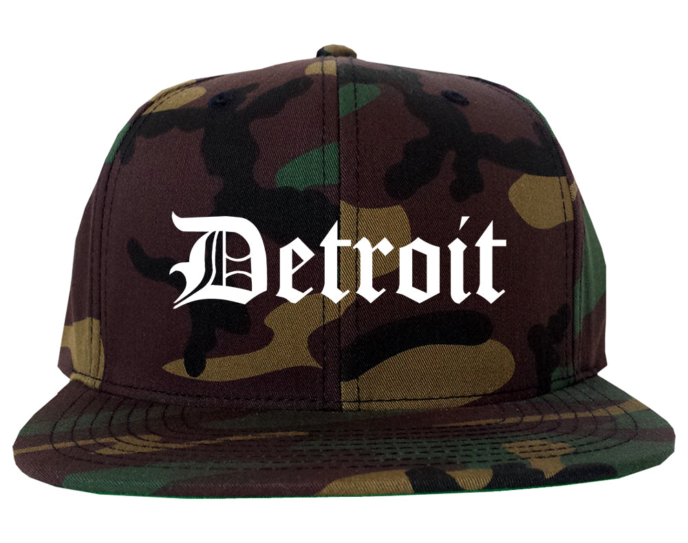 Detroit Old English Mens Snapback Hat Army Camo