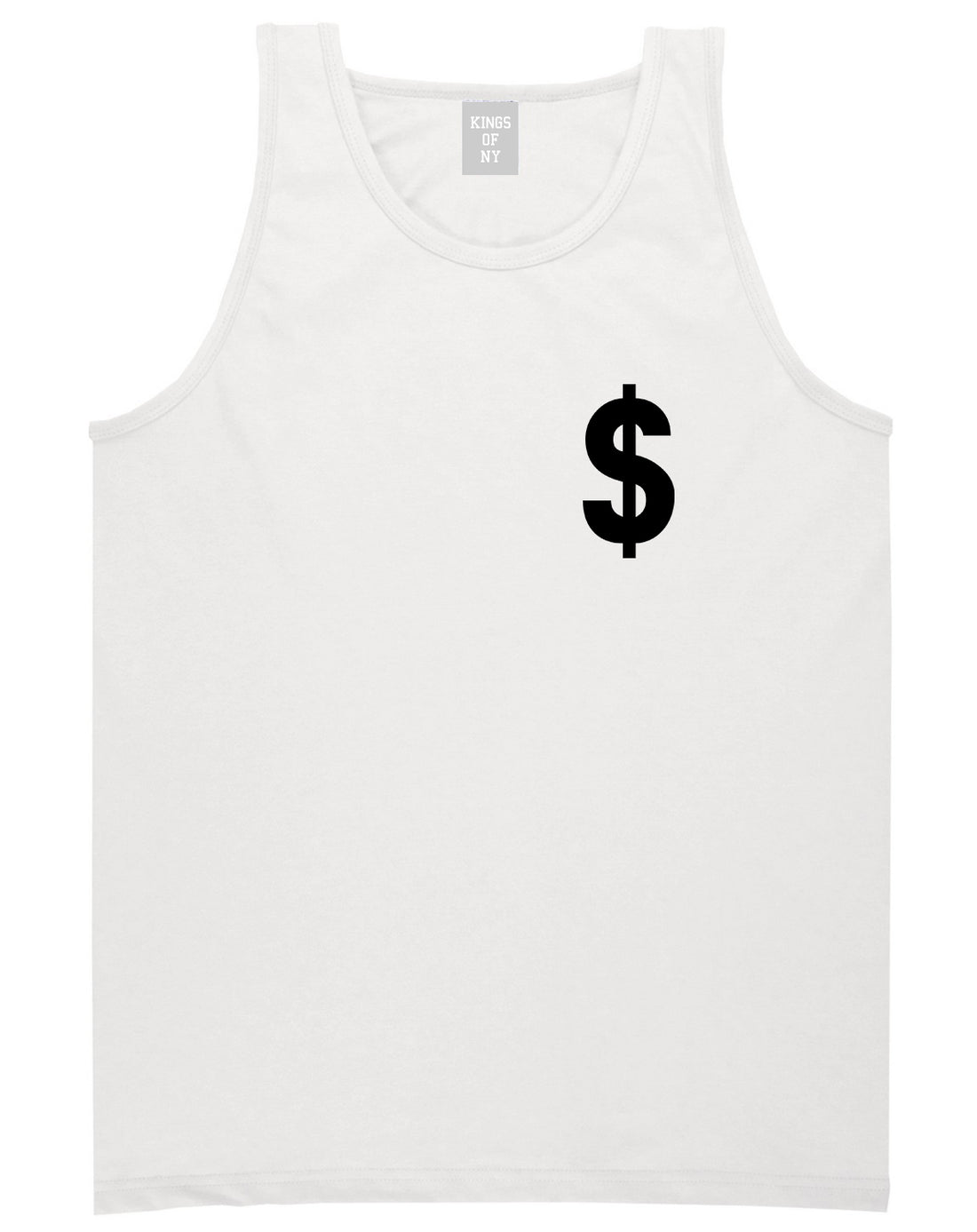 Dollar_Sign_Simple_Chest Mens White Tank Top Shirt by Kings Of NY