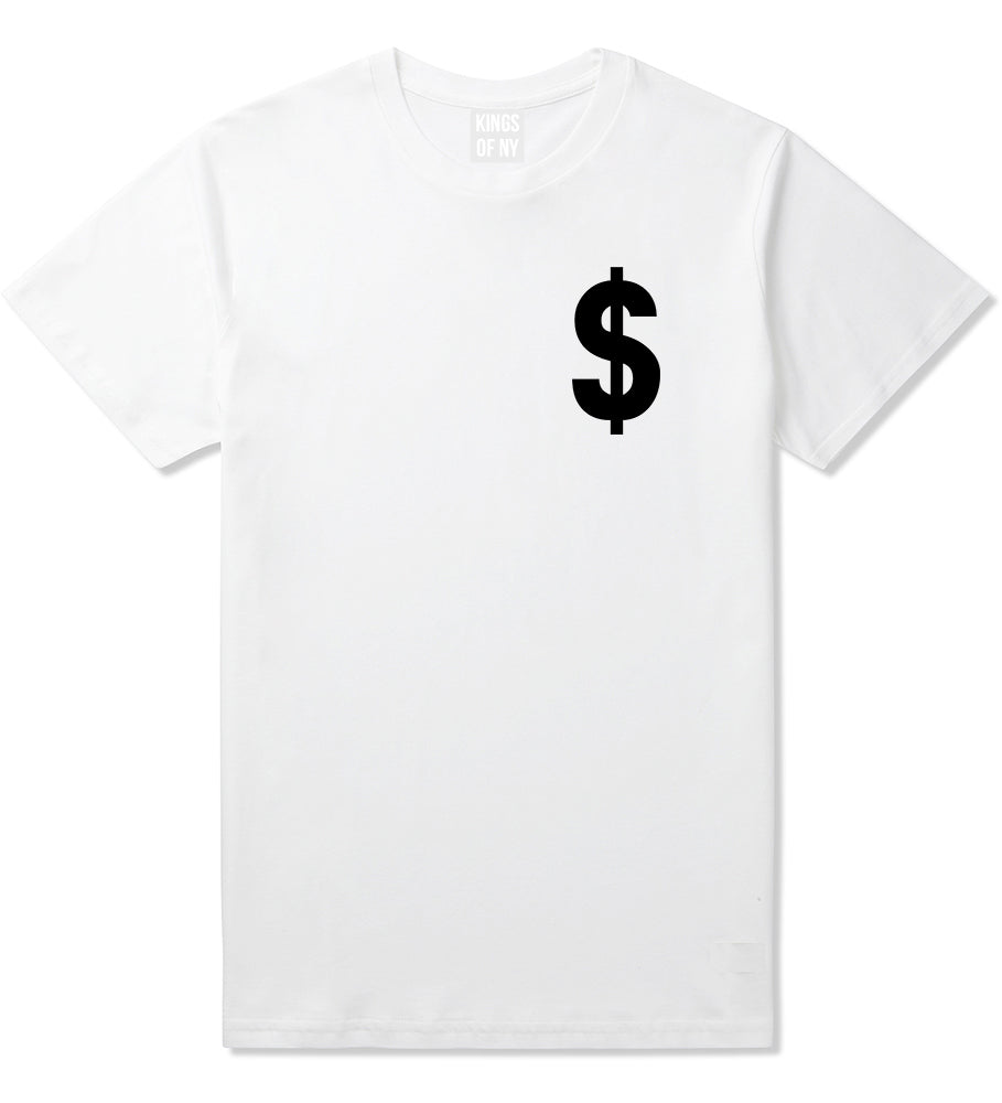 Dollar_Sign_Simple_Chest Mens White T-Shirt by Kings Of NY