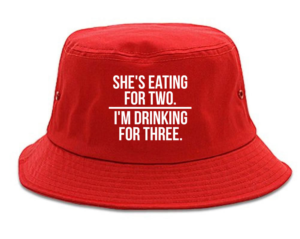 Drinking For Three Funny Pregnancy Announcement Mens Bucket Hat Red