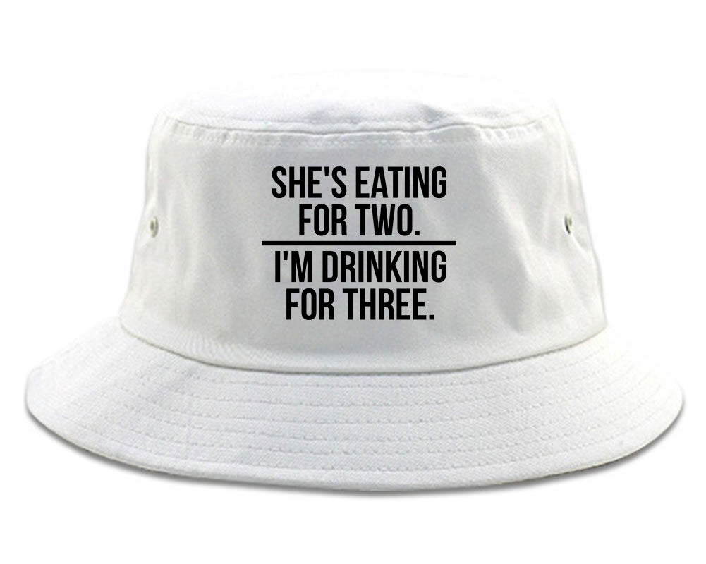 Drinking For Three Funny Pregnancy Announcement Mens Bucket Hat White