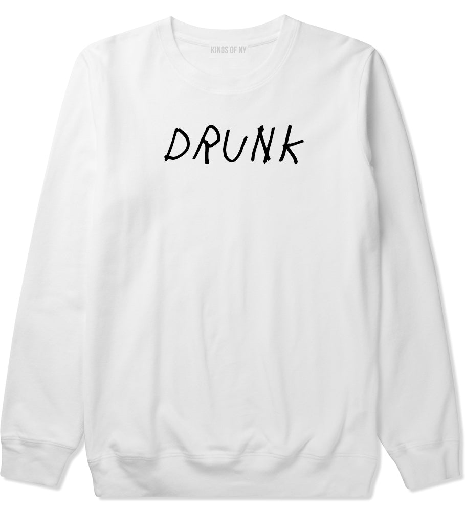 Drunk Mens White Crewneck Sweatshirt by Kings Of NY