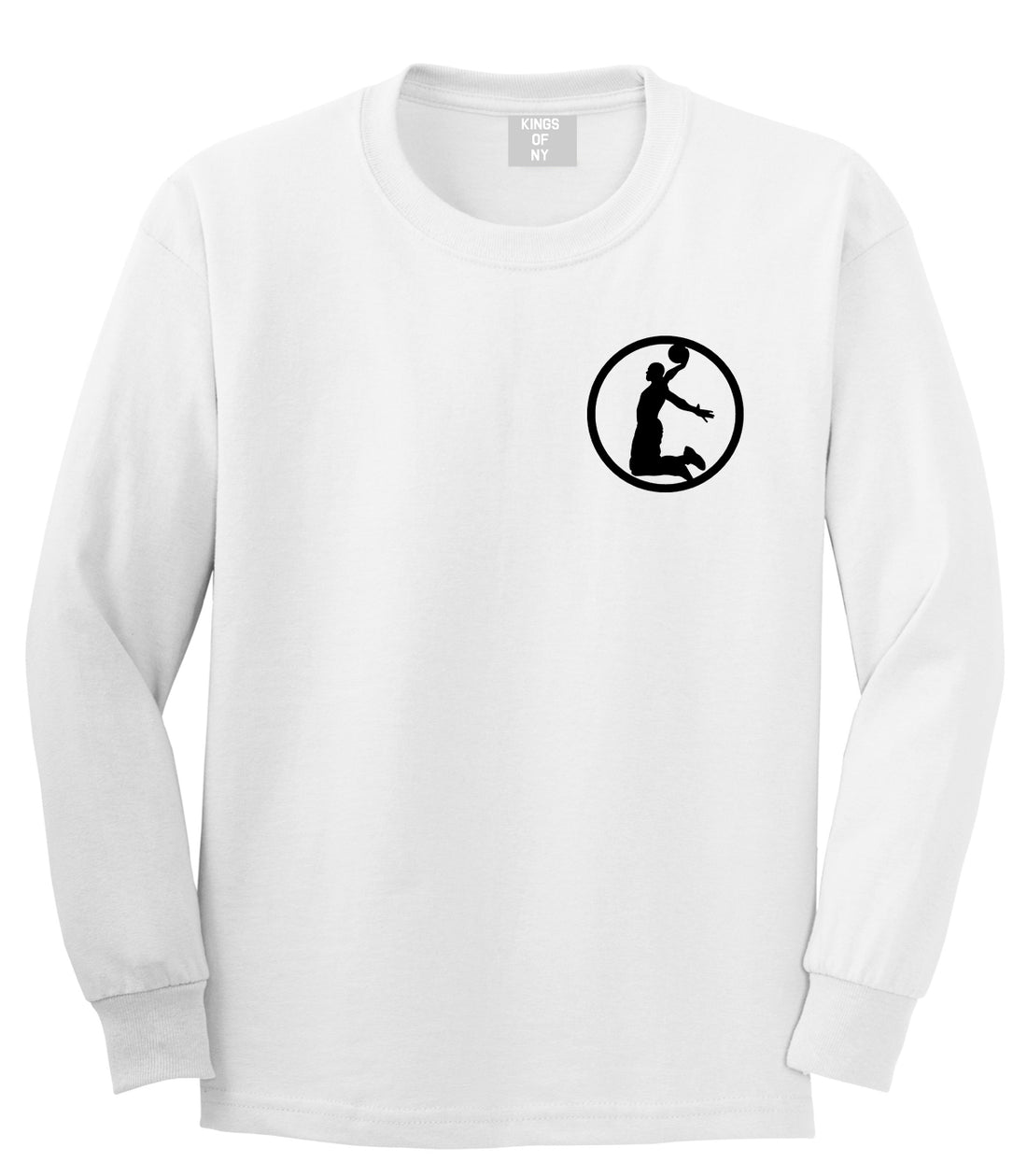 Dunk Basketball Player Circle Chest Mens White Long Sleeve T-Shirt by Kings Of NY