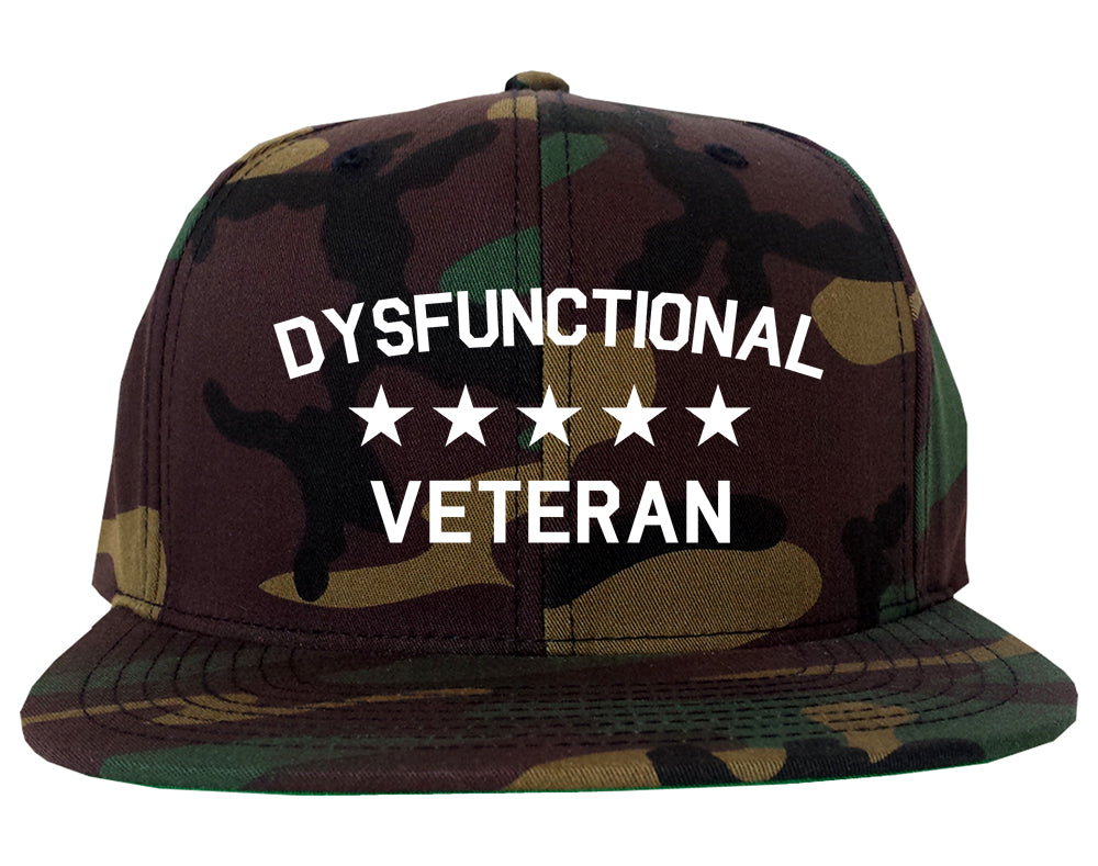 Dysfunctional Veteran Mens Snapback Hat Green Camo