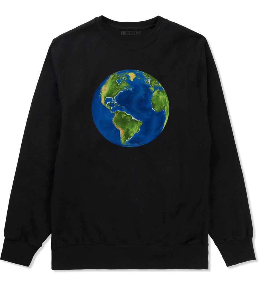 Earth Globe Mens Black Crewneck Sweatshirt by Kings Of NY