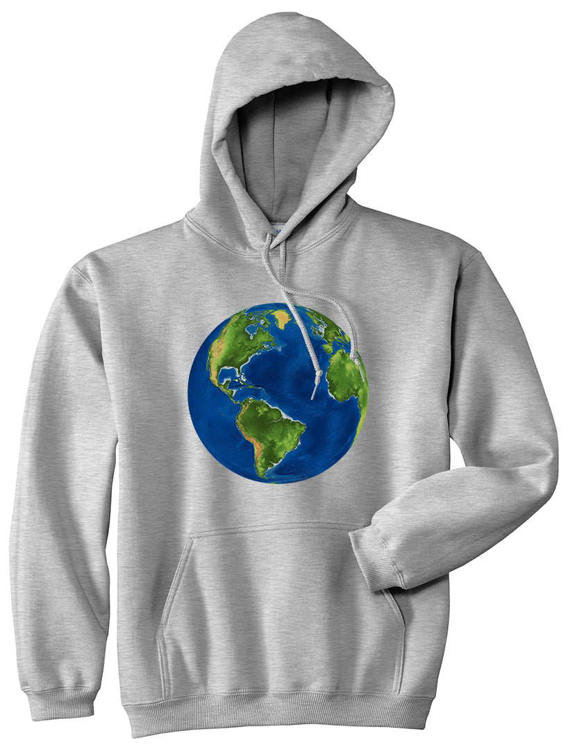 Earth Globe Mens Grey Pullover Hoodie by Kings Of NY