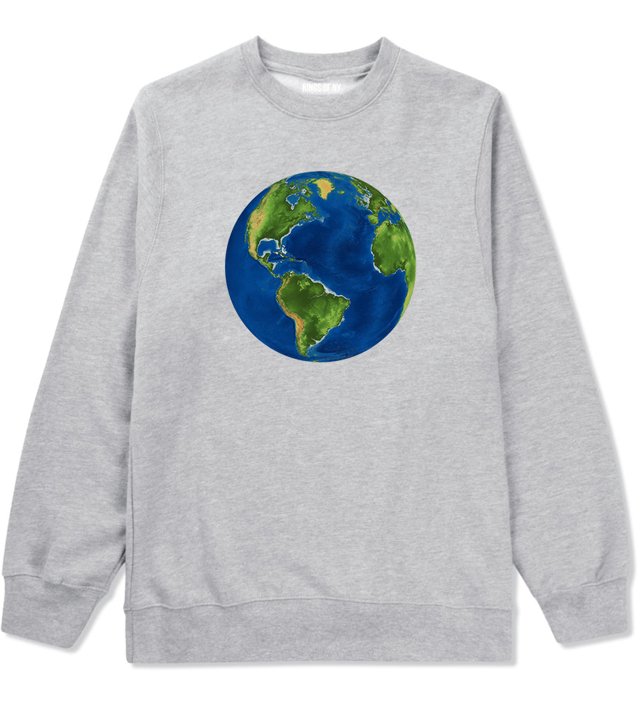 Earth Globe Mens Grey Crewneck Sweatshirt by Kings Of NY