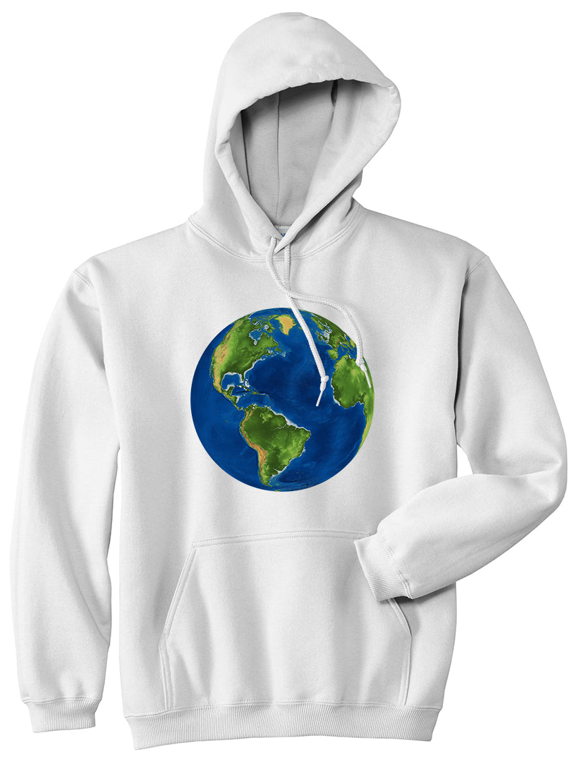 Earth Globe Mens White Pullover Hoodie by Kings Of NY